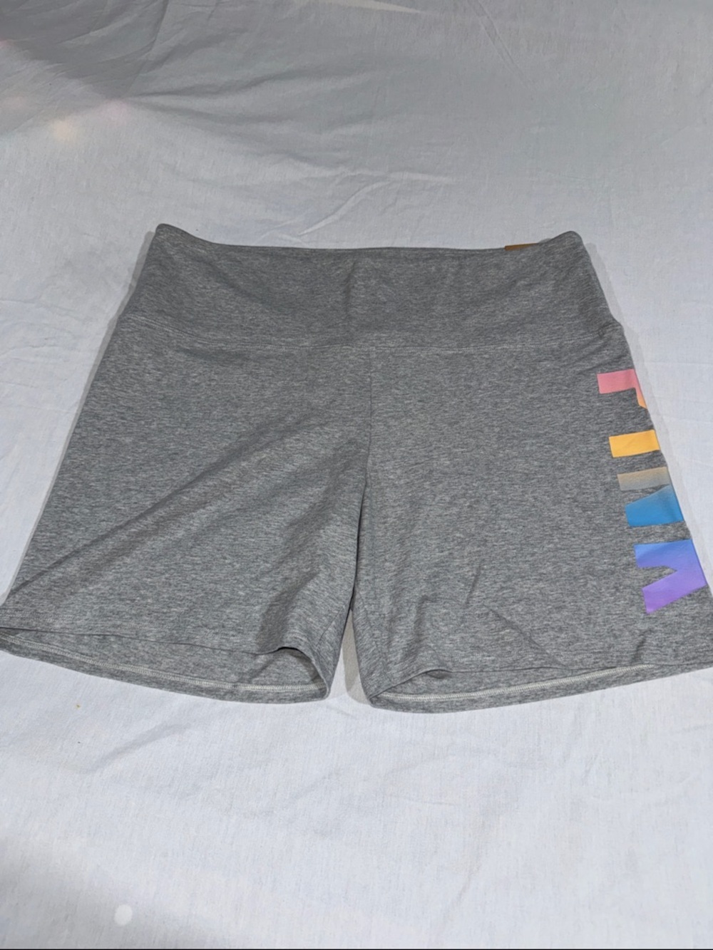 PINK Victoria's Secret Gray Bike Shorts with Rainbow Ombre Logo - Picture 2 of 4